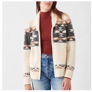 Faherty Cashmere Wool Blend Fair IsleZip Aztec Shawl Cardigan. XS